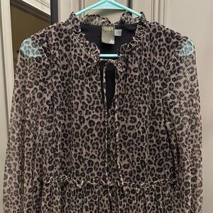 Taylor Leopard Print Ruffle Neck Midi Dress - Brown Black